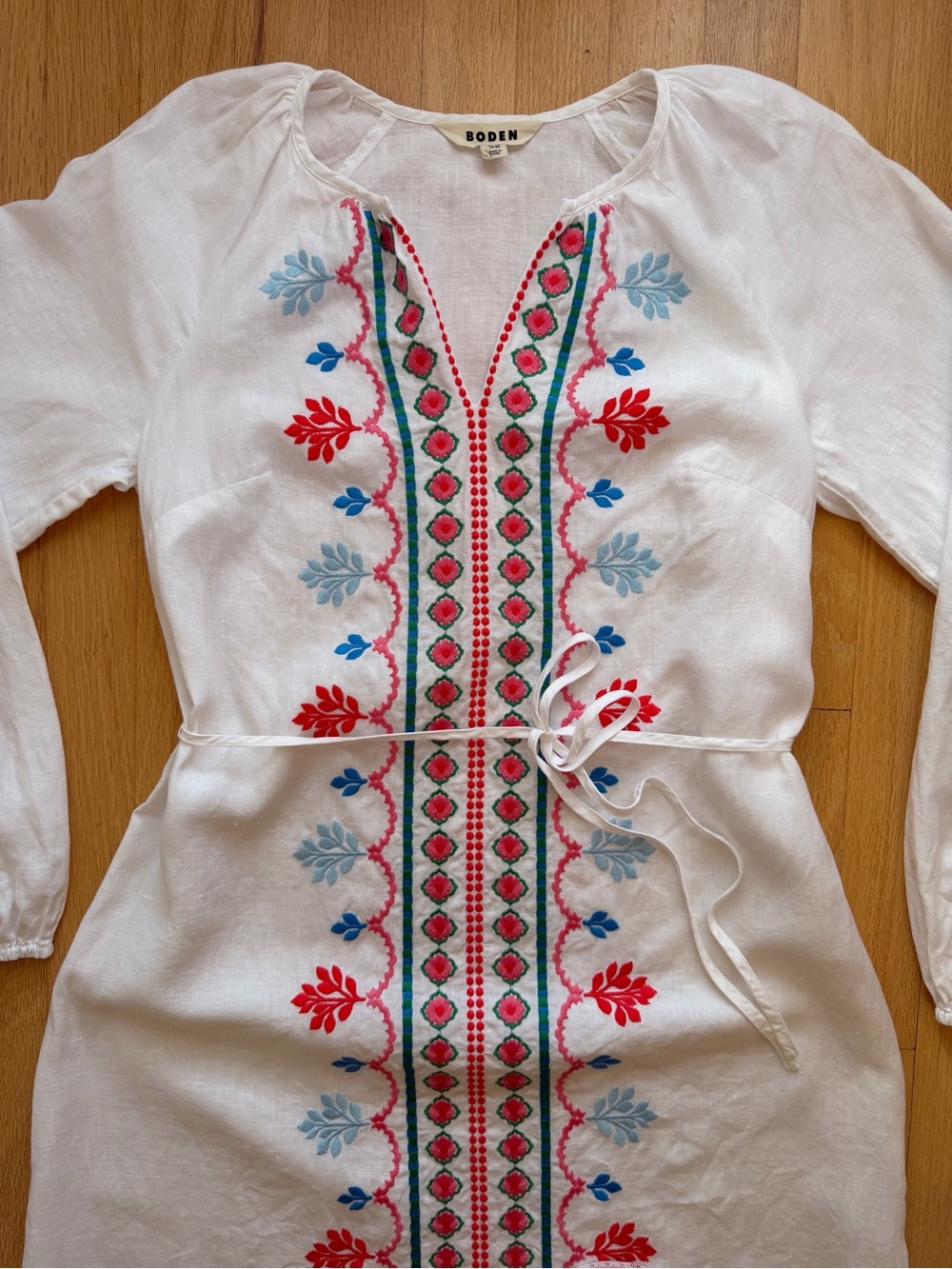 Boden White Maxi Dress with Pink & Blue Embroidery - Picture 8 of 15